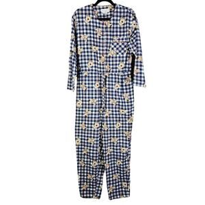 Kathy Ireland Jumpsuit Womens Medium Cotton Flannel Teddy Bear Check Plaid Cozy
